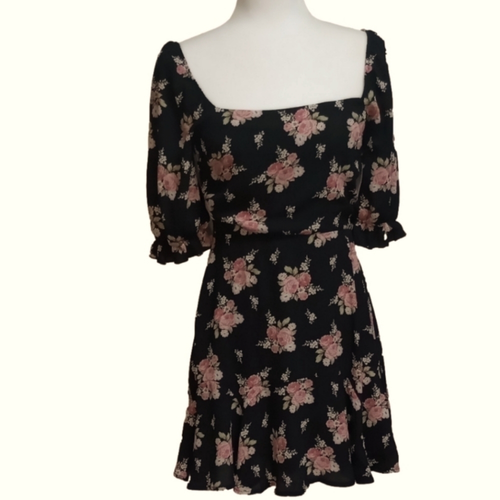 Black Ruffled Midi w/ Light Pink Roses